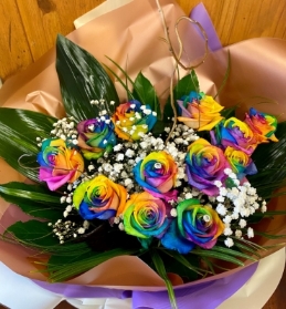 Dozen Rainbow Rose Valentine Bouquet